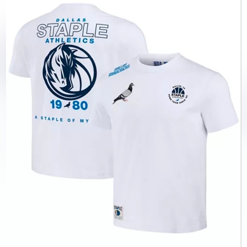 NBA Staple 1980 Dallas Mavericks Cream Tee Shirt Men's 3XL New Dead Stock